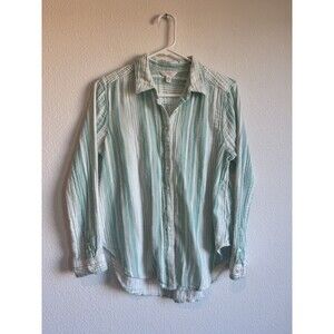 Time and Tru Women's Blue White Striped Button Down Shirt Cotton Long Sleeve M